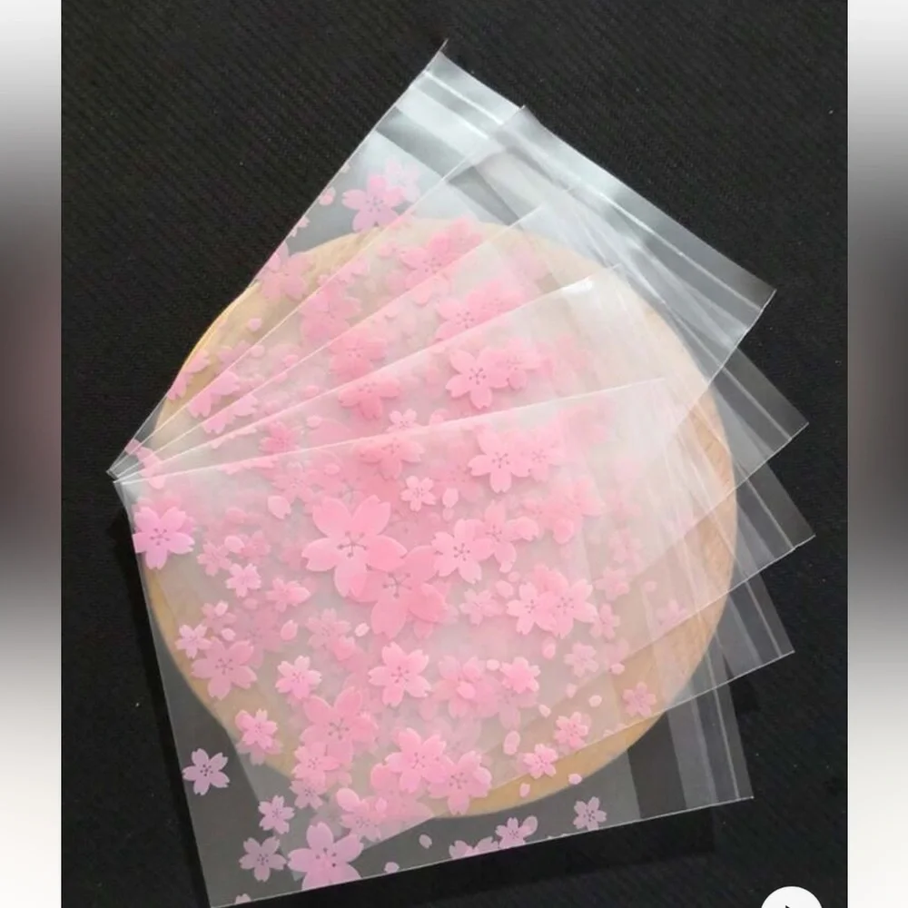 Pink Floral Transparent Small Bags (50 pack)